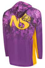 Load image into Gallery viewer, NSEINE Purple/Gold Vented/Hooded Long Sleeve Fishing Shirt