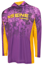 Load image into Gallery viewer, NSEINE Purple/Gold Vented/Hooded Long Sleeve Fishing Shirt