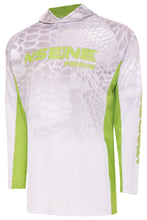 Load image into Gallery viewer, NSEINE White/Green Vented/Hooded Long Sleeve Fishing Shirt