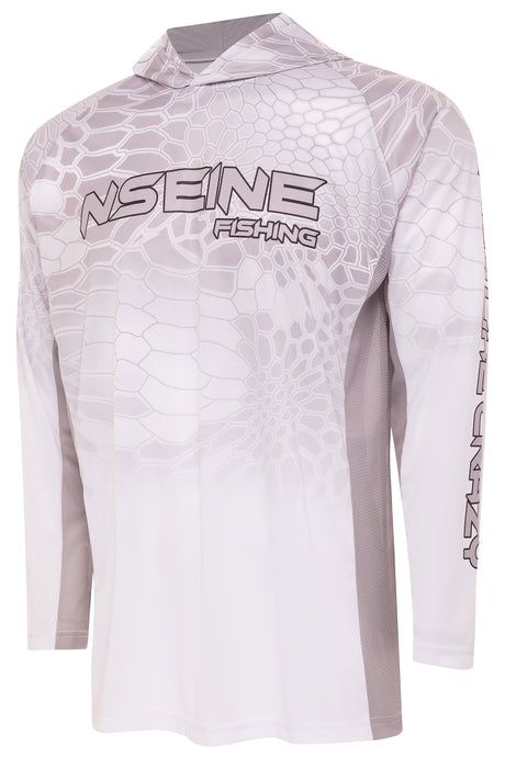 NSEINE White/Gray Vented/Hooded Long Sleeve Fishing Shirt