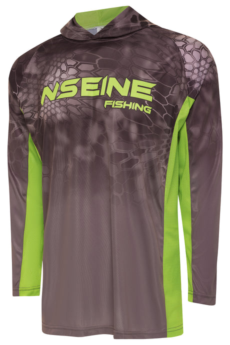 NSEINE Gray/Green Vented/Hooded Long Sleeve Fishing Shirt